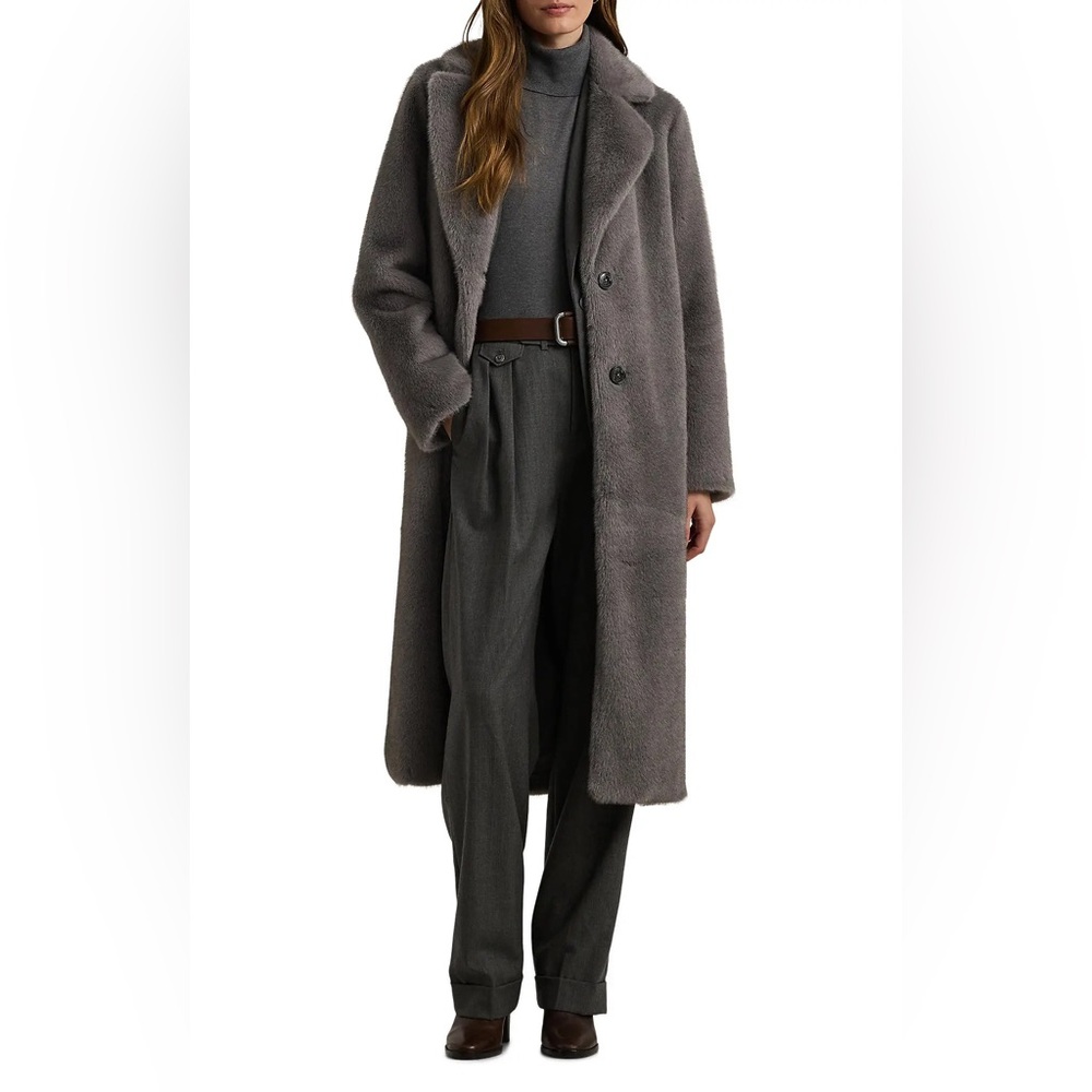 Lauren Ralph Lauren Gray Faux-Fur Coat Size XS
